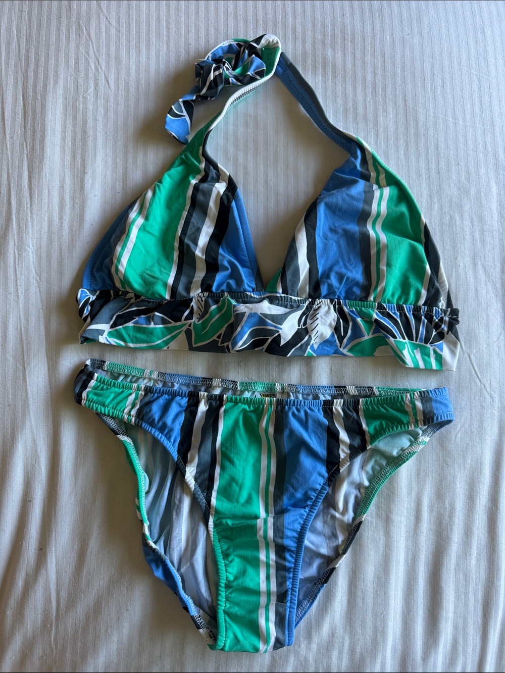 Venus Green & Blue Striped Halter Bikini - Moderate - size L
